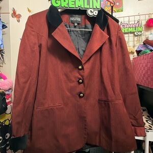 Elegant Vintage80s Women's Rust Blazer with Black Velvet Collar - Made in Egypt